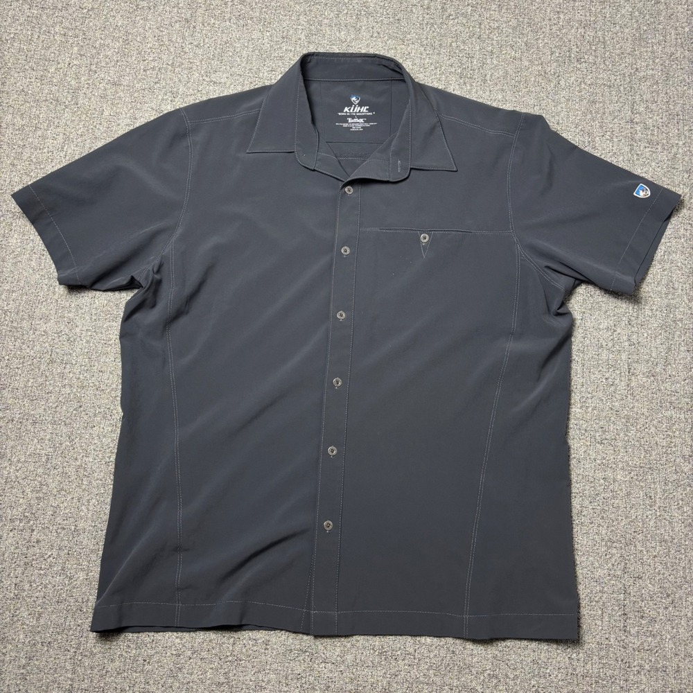 KUHL Renegade Shirt Mens L Tufflex Hurricane Grey Short Sleeve Button Down